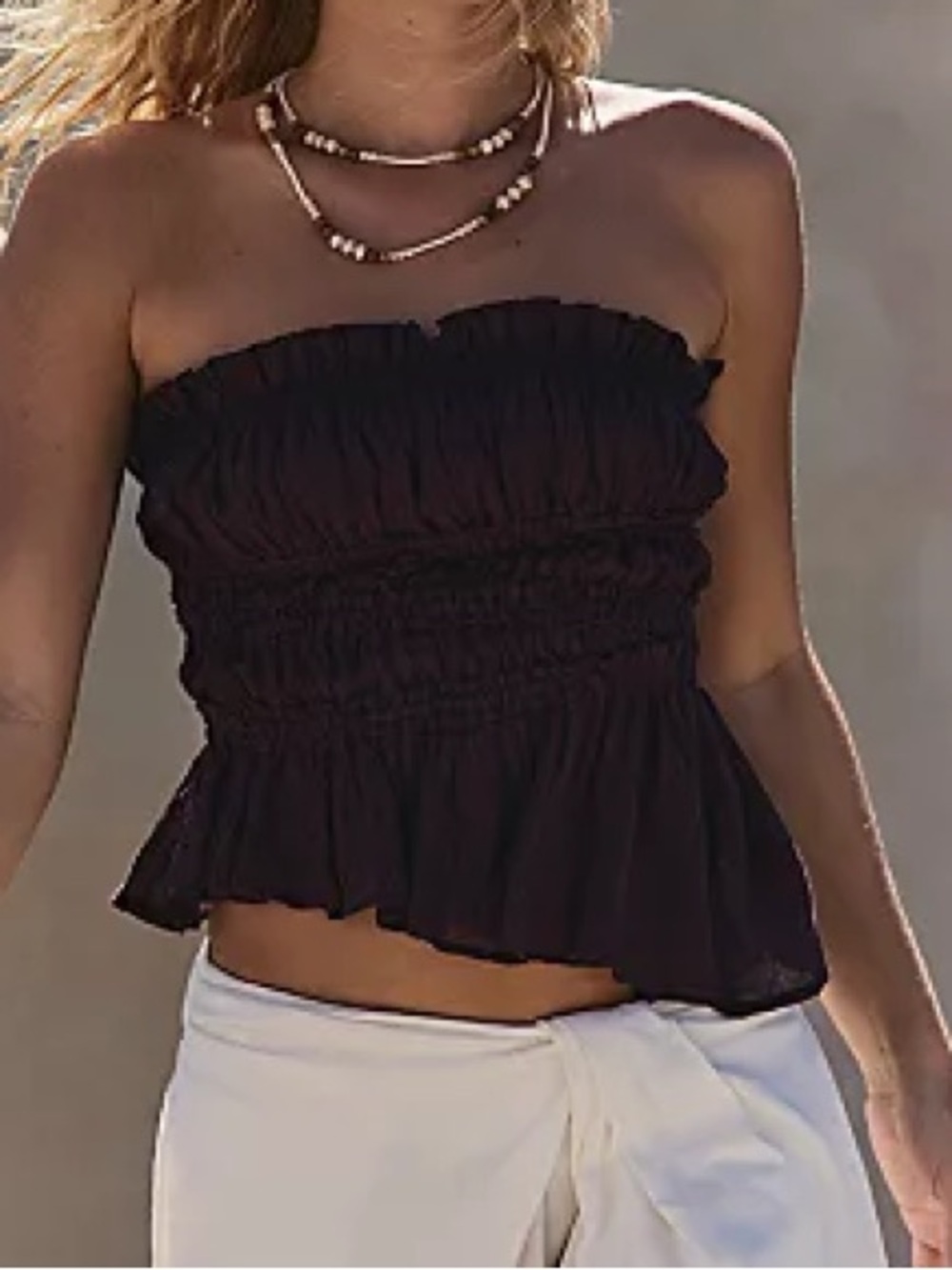 Free People Plum Smocked Strapless Top